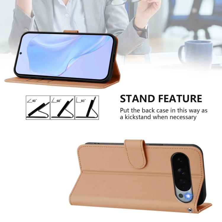 For Google Pixel 11 Pro XL Skin Feel Solid Color Leather Phone Case with Lanyard