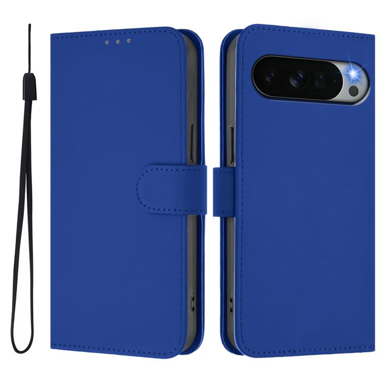For Google Pixel 11 Pro XL Skin Feel Solid Color Leather Phone Case with Lanyard
