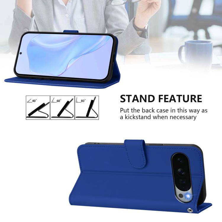 For Google Pixel 11 Pro XL Skin Feel Solid Color Leather Phone Case with Lanyard