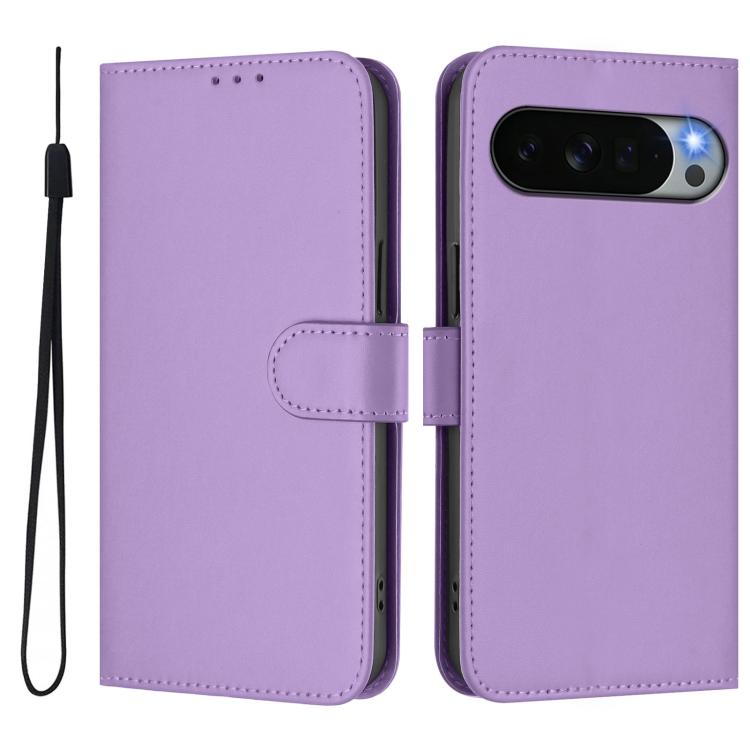 For Google Pixel 11 Pro XL Skin Feel Solid Color Leather Phone Case with Lanyard
