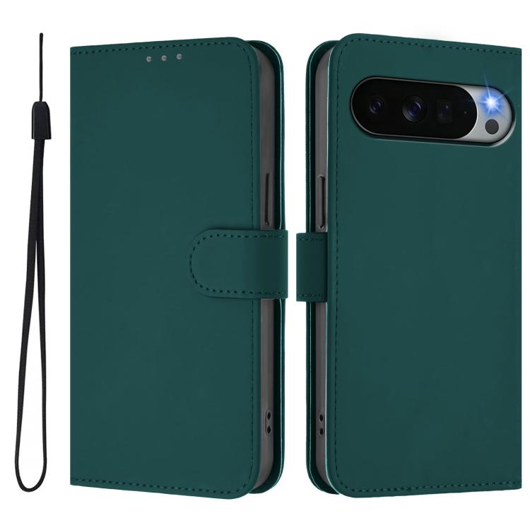 For Google Pixel 11 Pro XL Skin Feel Solid Color Leather Phone Case with Lanyard