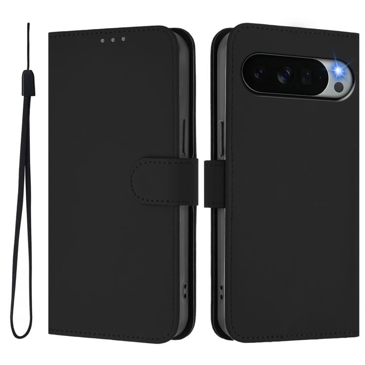 For Google Pixel 11 Pro XL Skin Feel Solid Color Leather Phone Case with Lanyard