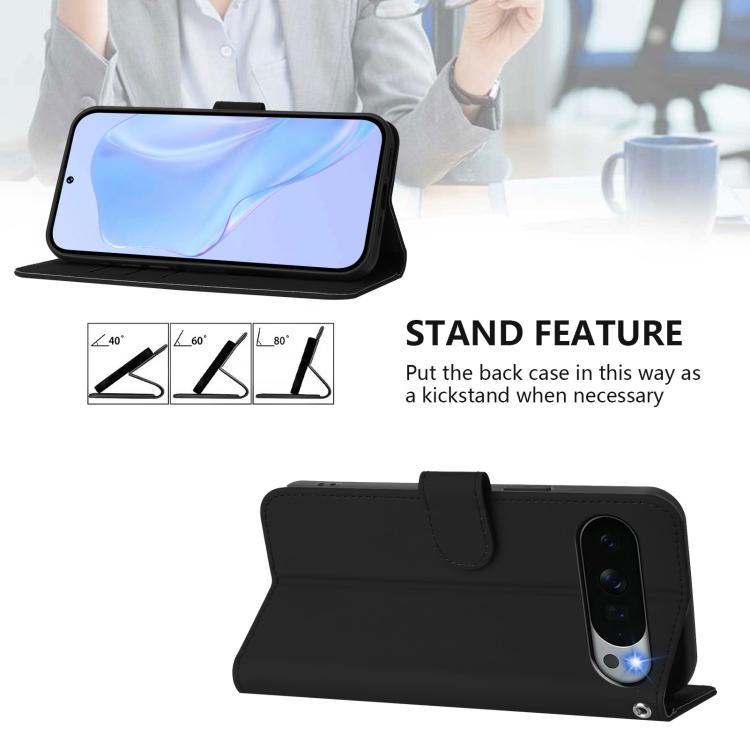 For Google Pixel 11 Pro XL Skin Feel Solid Color Leather Phone Case with Lanyard