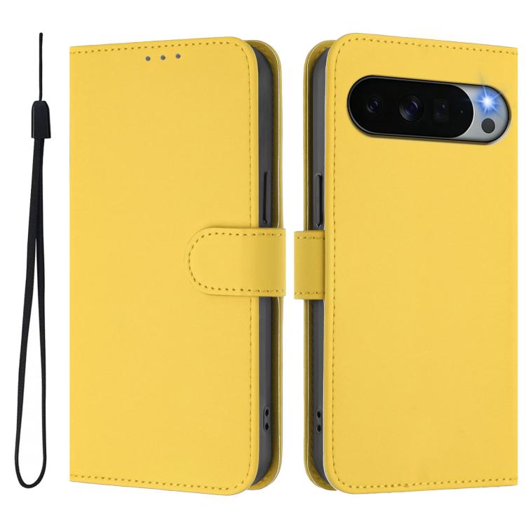For Google Pixel 11 Pro XL Skin Feel Solid Color Leather Phone Case with Lanyard