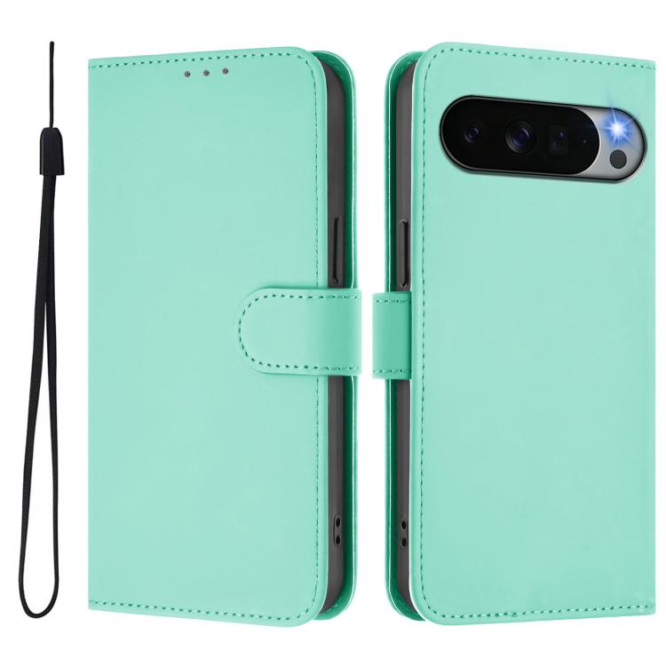 For Google Pixel 11 Pro XL Skin Feel Solid Color Leather Phone Case with Lanyard
