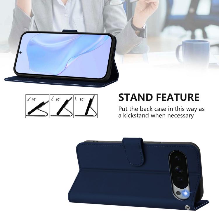 For Google Pixel 11 Pro XL Skin Feel Solid Color Leather Phone Case with Lanyard