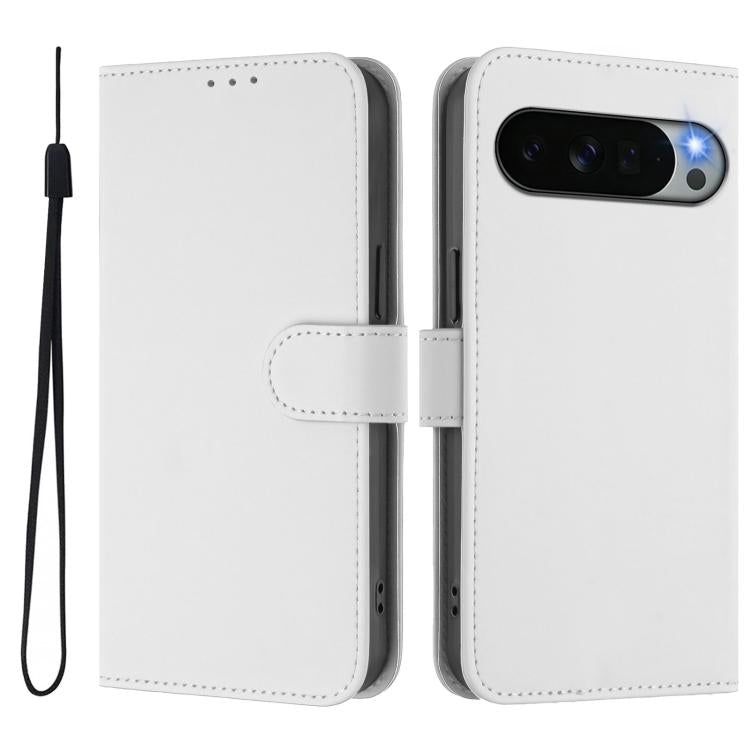 For Google Pixel 11 Pro XL Skin Feel Solid Color Leather Phone Case with Lanyard