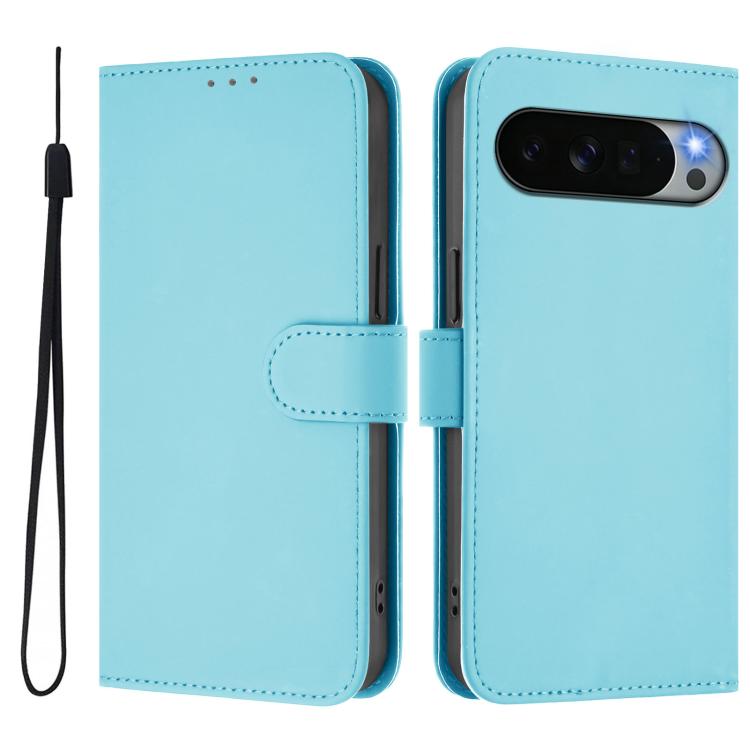 For Google Pixel 11 Pro XL Skin Feel Solid Color Leather Phone Case with Lanyard