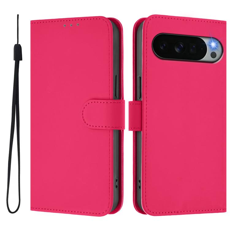 For Google Pixel 11 Pro XL Skin Feel Solid Color Leather Phone Case with Lanyard