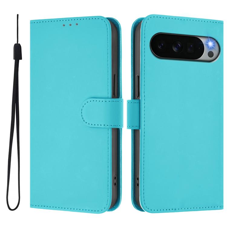 For Google Pixel 11 Pro XL Skin Feel Solid Color Leather Phone Case with Lanyard