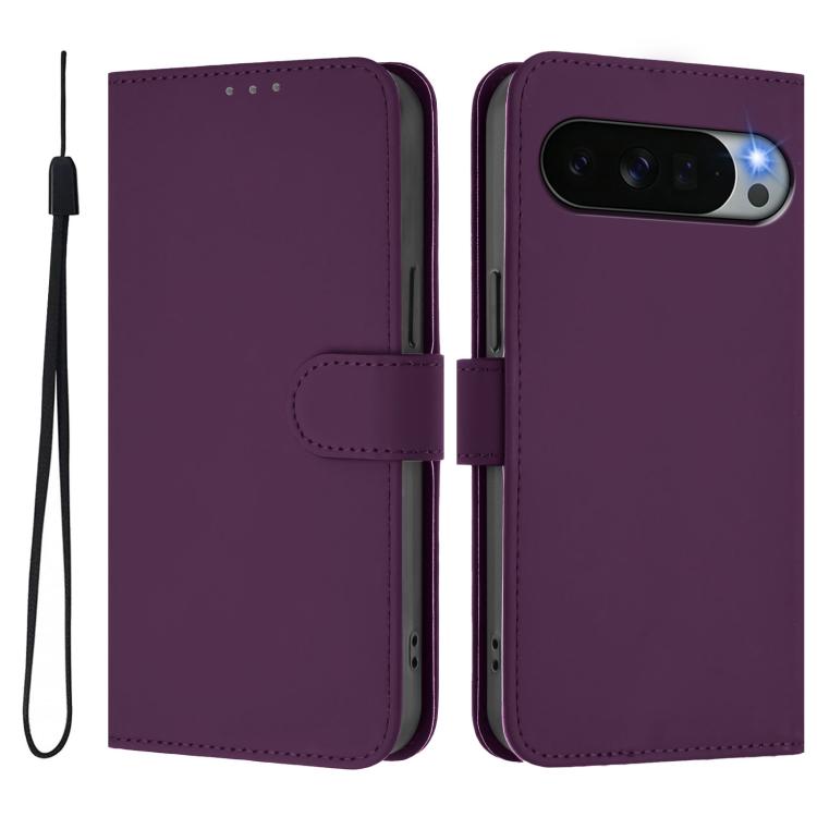 For Google Pixel 11 Pro XL Skin Feel Solid Color Leather Phone Case with Lanyard