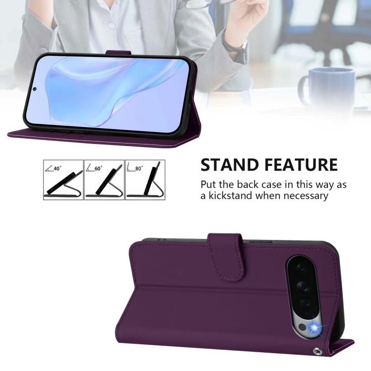 For Google Pixel 11 Pro XL Skin Feel Solid Color Leather Phone Case with Lanyard