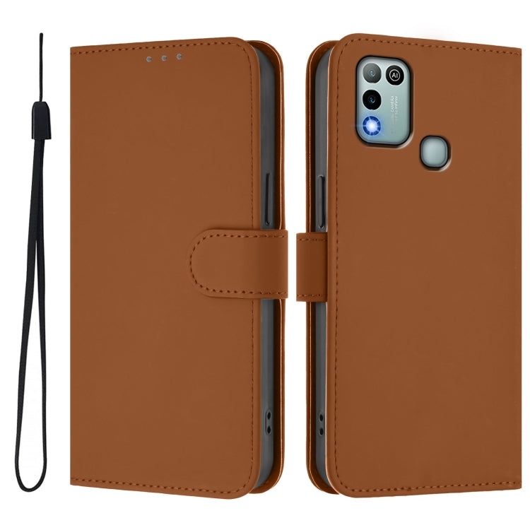 For Infinix Hot 10 Play Skin Feel Solid Color Leather Phone Case with Lanyard