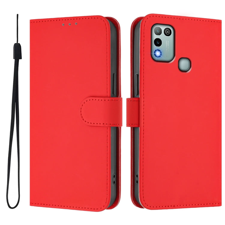 For Infinix Hot 10 Play Skin Feel Solid Color Leather Phone Case with Lanyard