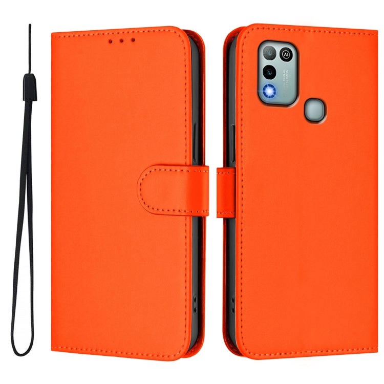 For Infinix Hot 10 Play Skin Feel Solid Color Leather Phone Case with Lanyard