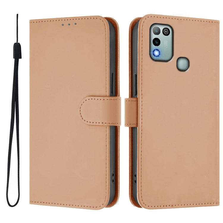 For Infinix Hot 10 Play Skin Feel Solid Color Leather Phone Case with Lanyard