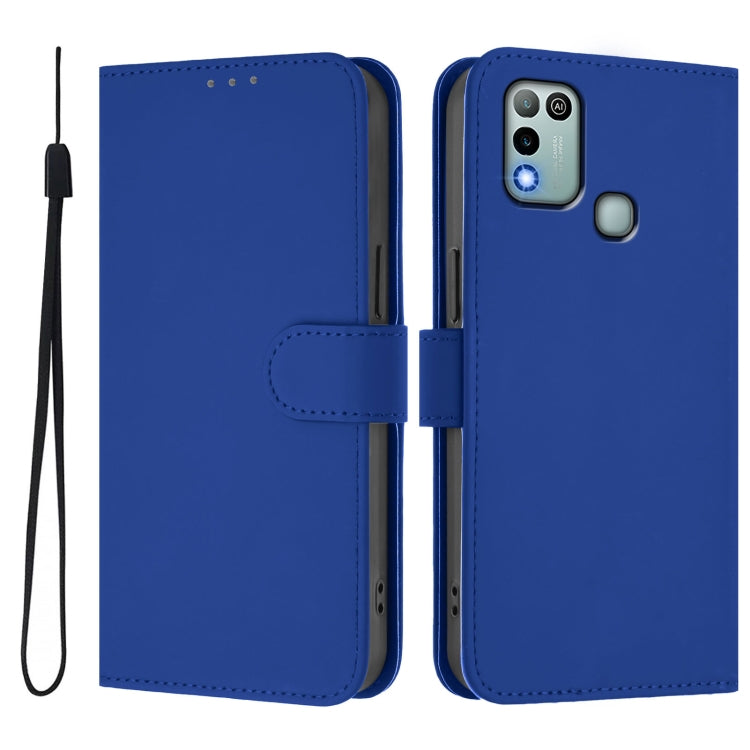 For Infinix Hot 10 Play Skin Feel Solid Color Leather Phone Case with Lanyard