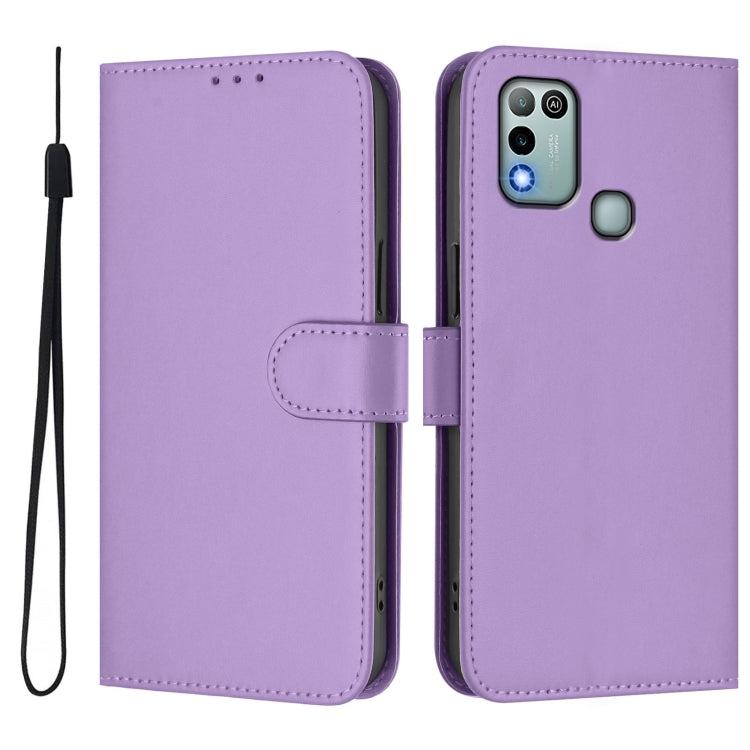For Infinix Hot 10 Play Skin Feel Solid Color Leather Phone Case with Lanyard