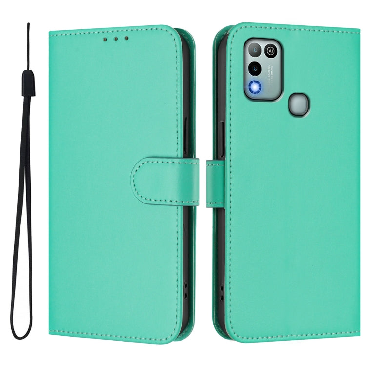 For Infinix Hot 10 Play Skin Feel Solid Color Leather Phone Case with Lanyard