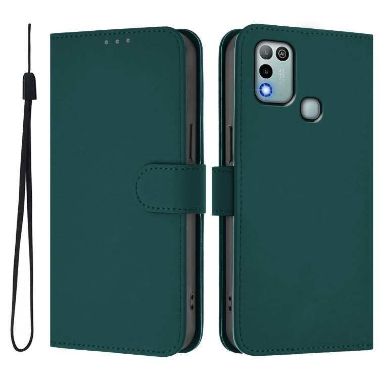 For Infinix Hot 10 Play Skin Feel Solid Color Leather Phone Case with Lanyard