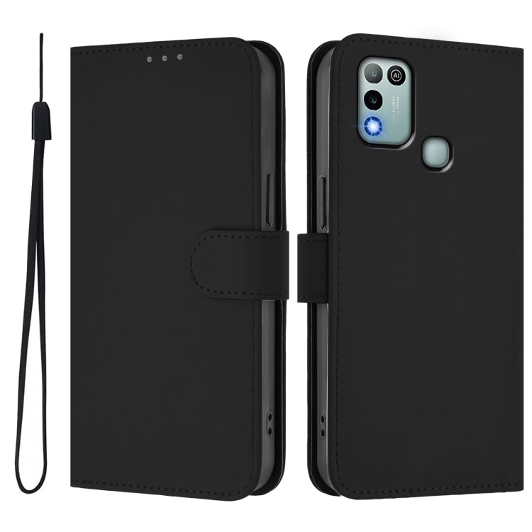 For Infinix Hot 10 Play Skin Feel Solid Color Leather Phone Case with Lanyard