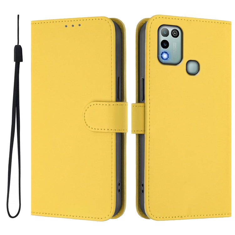 For Infinix Hot 10 Play Skin Feel Solid Color Leather Phone Case with Lanyard
