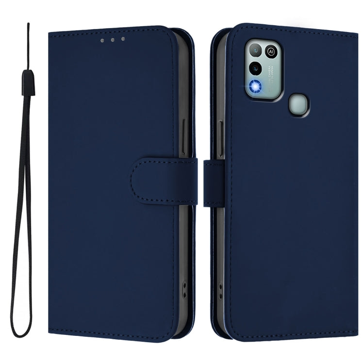 For Infinix Hot 10 Play Skin Feel Solid Color Leather Phone Case with Lanyard