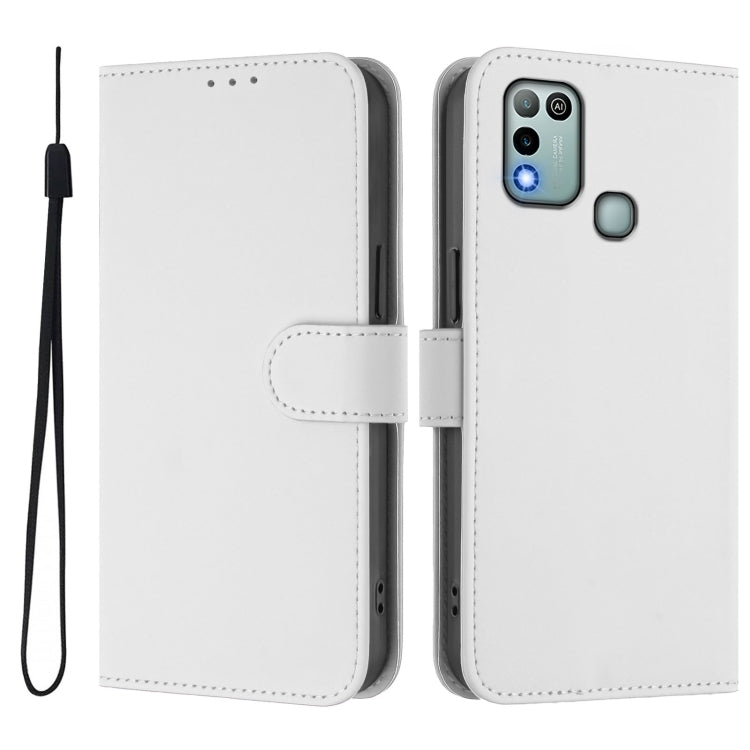 For Infinix Hot 10 Play Skin Feel Solid Color Leather Phone Case with Lanyard