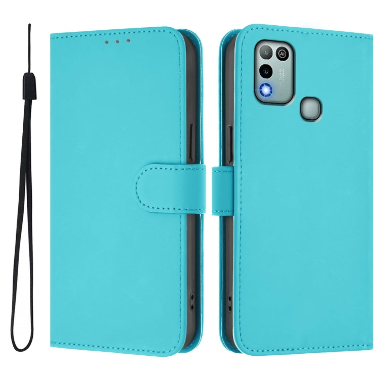 For Infinix Hot 10 Play Skin Feel Solid Color Leather Phone Case with Lanyard