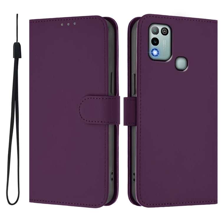 For Infinix Hot 10 Play Skin Feel Solid Color Leather Phone Case with Lanyard