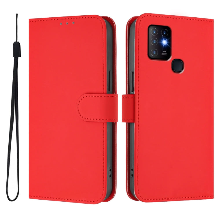 For Infinix Hot 10 Skin Feel Solid Color Leather Phone Case with Lanyard