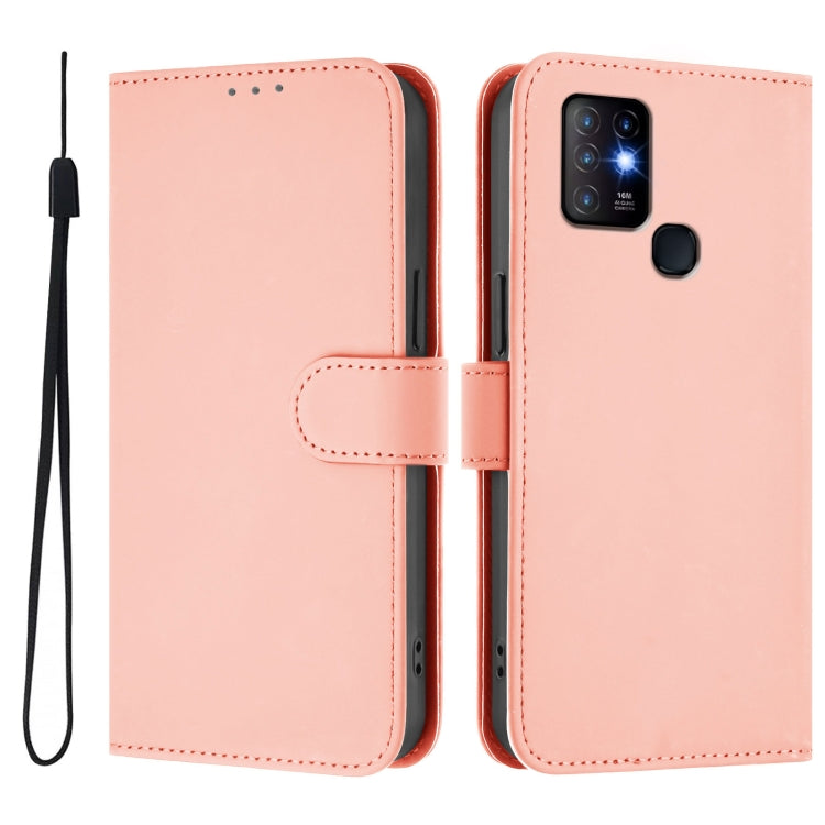 For Infinix Hot 10 Skin Feel Solid Color Leather Phone Case with Lanyard