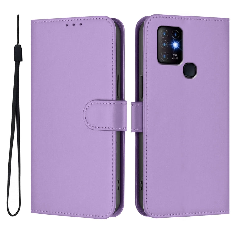 For Infinix Hot 10 Skin Feel Solid Color Leather Phone Case with Lanyard