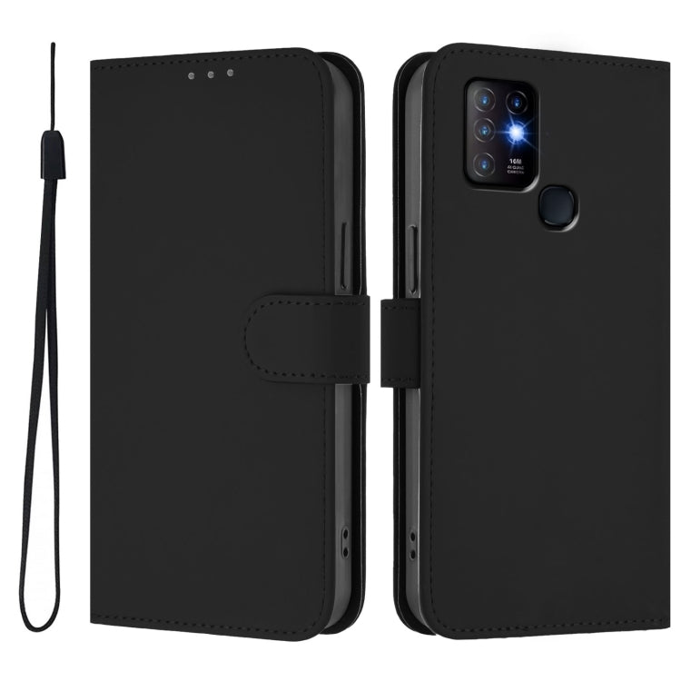 For Infinix Hot 10 Skin Feel Solid Color Leather Phone Case with Lanyard