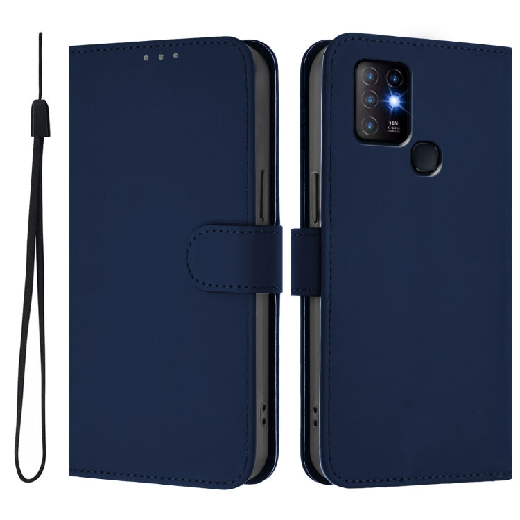 For Infinix Hot 10 Skin Feel Solid Color Leather Phone Case with Lanyard
