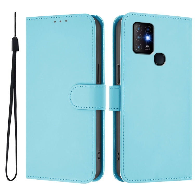 For Infinix Hot 10 Skin Feel Solid Color Leather Phone Case with Lanyard