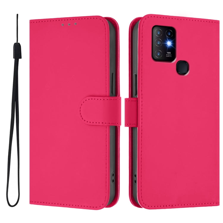 For Infinix Hot 10 Skin Feel Solid Color Leather Phone Case with Lanyard