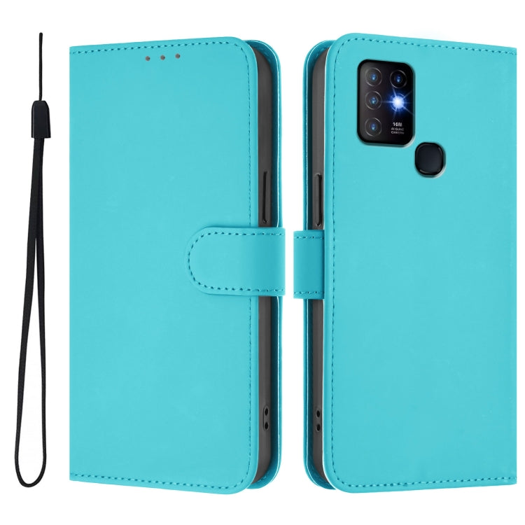 For Infinix Hot 10 Skin Feel Solid Color Leather Phone Case with Lanyard