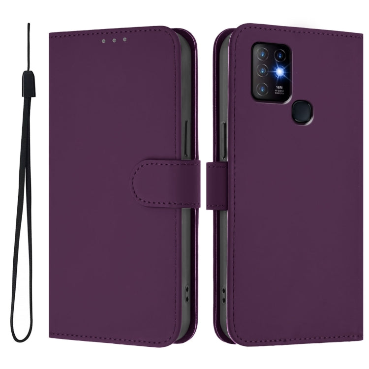 For Infinix Hot 10 Skin Feel Solid Color Leather Phone Case with Lanyard