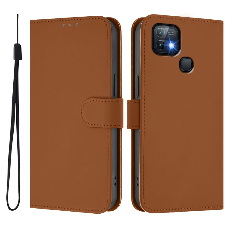 For Infinix Hot 10i Skin Feel Solid Color Leather Phone Case with Lanyard