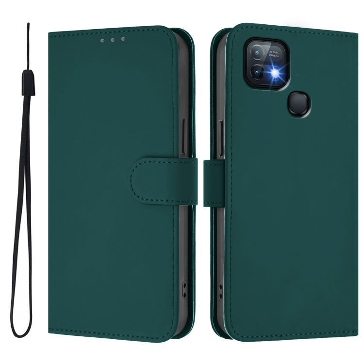 For Infinix Hot 10i Skin Feel Solid Color Leather Phone Case with Lanyard