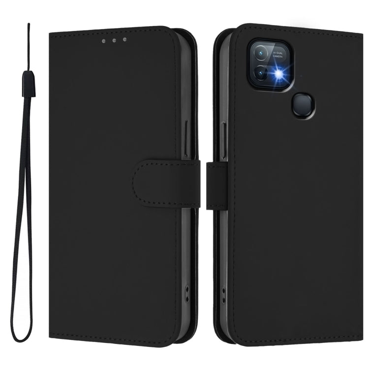 For Infinix Hot 10i Skin Feel Solid Color Leather Phone Case with Lanyard