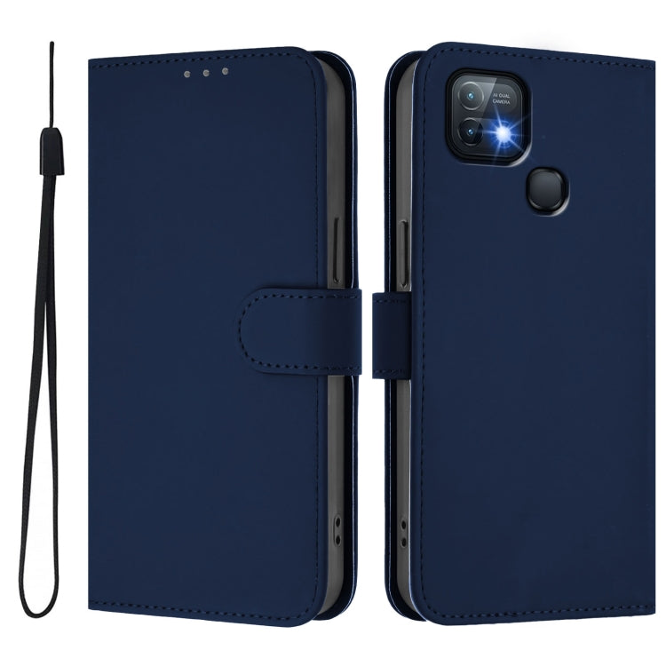 For Infinix Hot 10i Skin Feel Solid Color Leather Phone Case with Lanyard