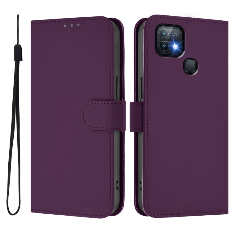 For Infinix Hot 10i Skin Feel Solid Color Leather Phone Case with Lanyard