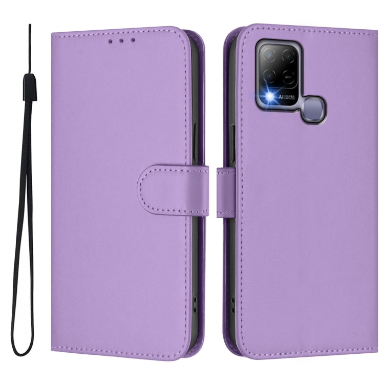 For Infinix Hot 10T / Hot 10s Skin Feel Solid Color Leather Phone Case with Lanyard
