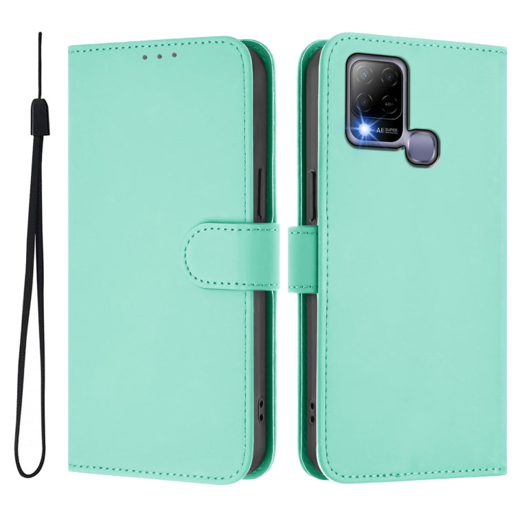 For Infinix Hot 10T / Hot 10s Skin Feel Solid Color Leather Phone Case with Lanyard