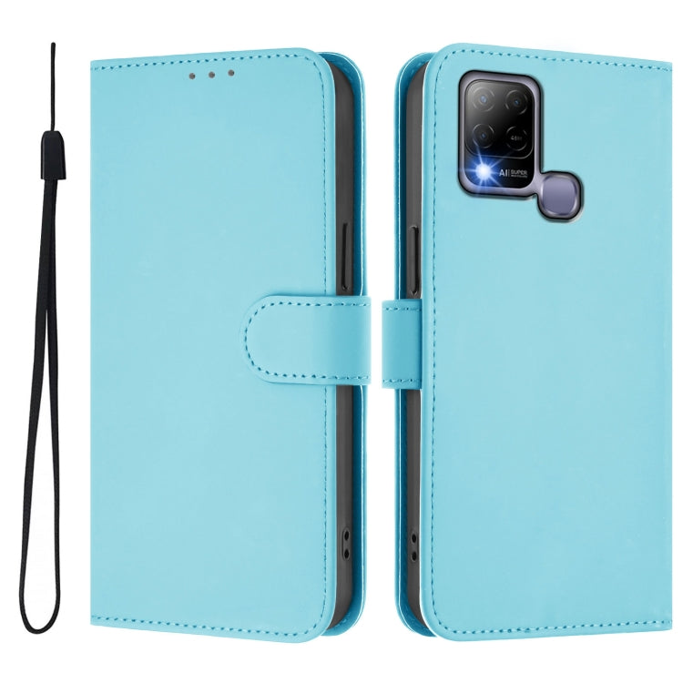 For Infinix Hot 10T / Hot 10s Skin Feel Solid Color Leather Phone Case with Lanyard