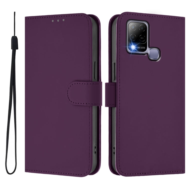 For Infinix Hot 10T / Hot 10s Skin Feel Solid Color Leather Phone Case with Lanyard