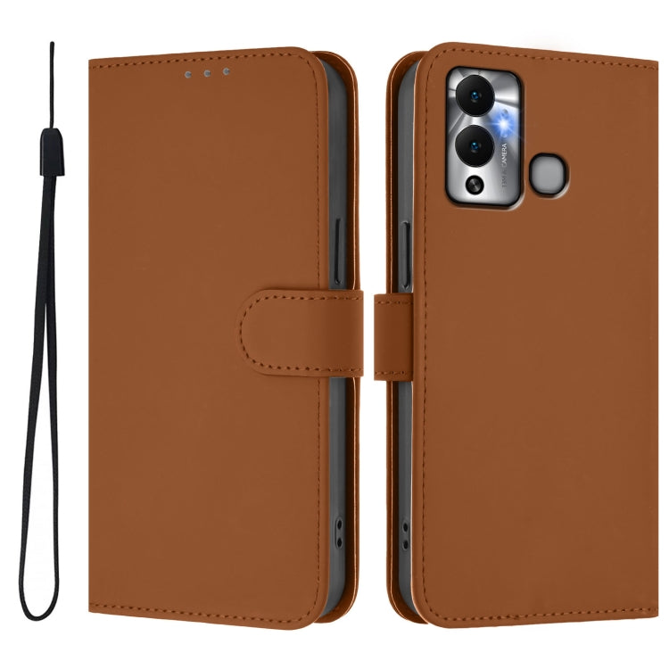 For Infinix Hot 12 Play Skin Feel Solid Color Leather Phone Case with Lanyard