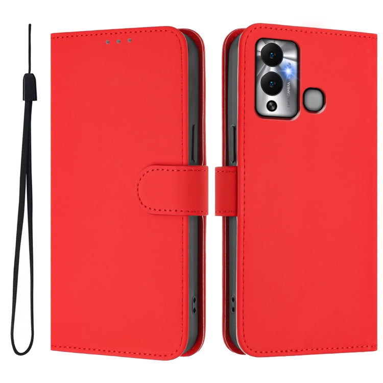 For Infinix Hot 12 Play Skin Feel Solid Color Leather Phone Case with Lanyard
